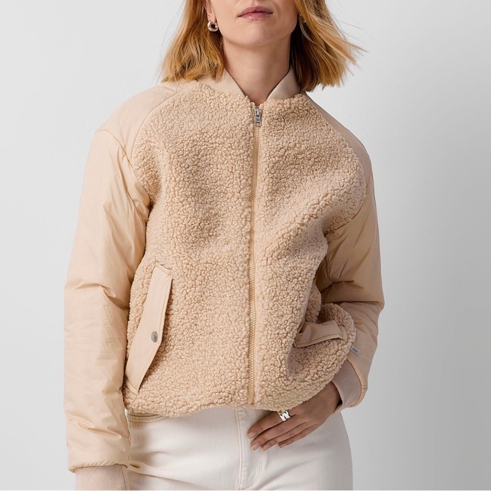 New! Soia & Kyo Briane Sherpa Bomber Jacket Fleece Cream
